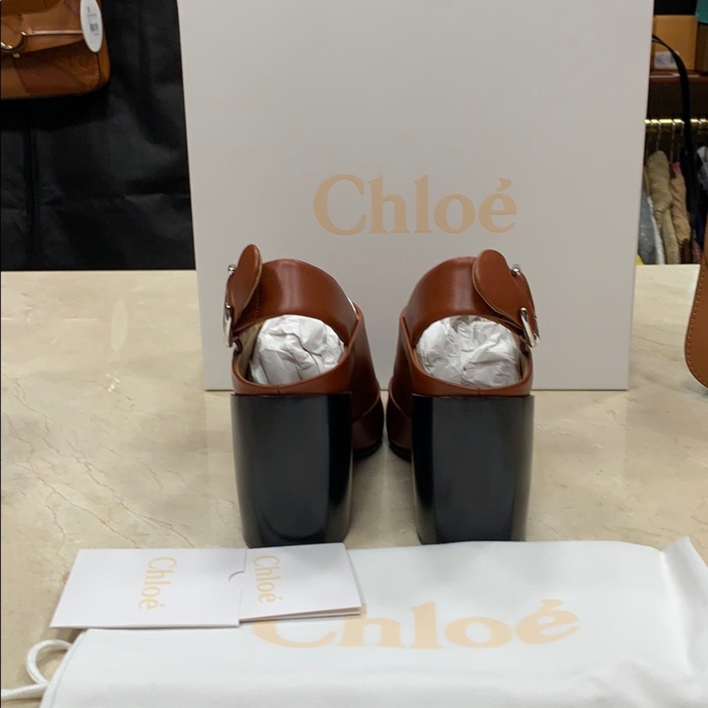 CHLOE WAVE SLINGBACK IN SEPIA BROWN LUXURY SMOOTH LEATHER WAVE HEEL SZ EU 38.5 - Picture 8 of 10